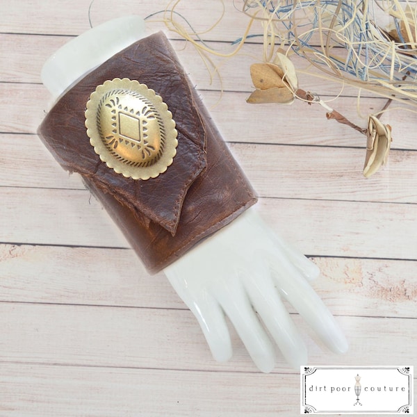 Custom, Brown, Leather, Wallet, Wrist, Cuff, with Concho, by Dirt Poor Couture