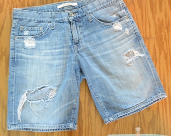 Distressed Tattered Blue Jean Shorts with Rips and Holes by Big Star