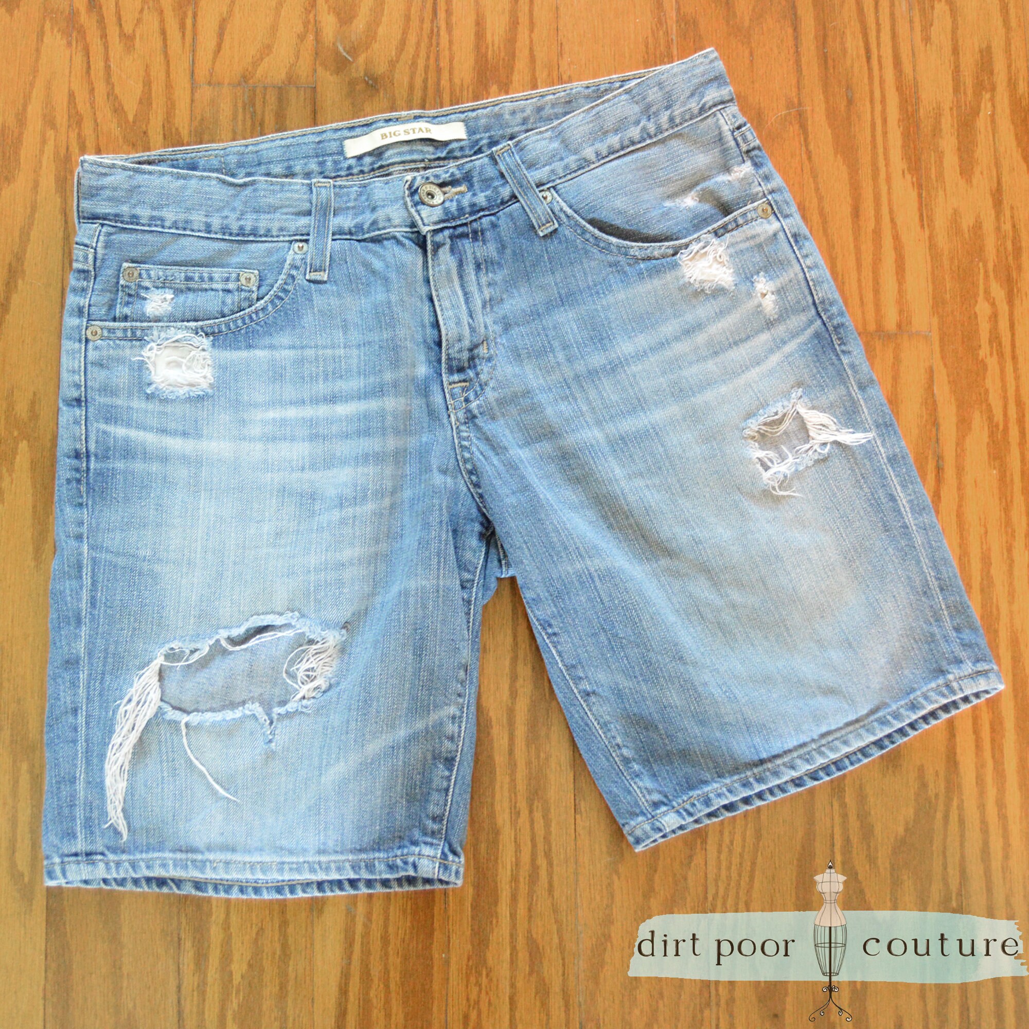 Distressed Tattered Blue Jean Shorts With Rips and Holes by Big