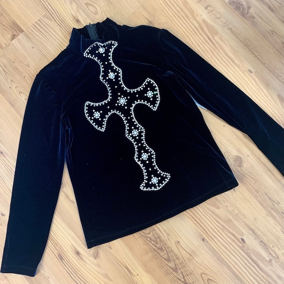 Black Velvet Tunic with Cross in Studs and Swarov… - image 1