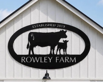 Custom Farm Sign Cow Calf Artwork Laser Cut Brand Cattle Ranch Gate Entrance Personalized Name Dad Gift Parent Appreciation Livestock