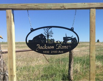 metal sign signs farm barn tractor name entrance ranch personalized cow scene custom cut chickens gate 4ft etsystatic driveway laser
