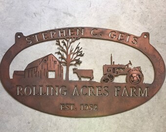3 Ft Personalized Metal Sign With Barn And Cow And Tractor Etsy