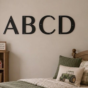 Metal Wall Letter Custom Monogram Sign Industrial Alphabet Art Farmhouse Home Office Typography Large Initial Black Iron
