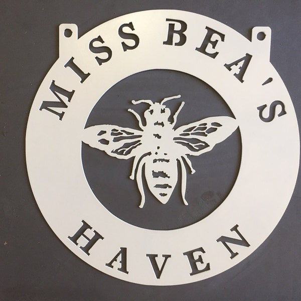 Metal BEE sign with bee in  powder coat  finish