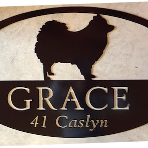 Metal POMERANIAN Sign with Pomeranian Dog customized with your name