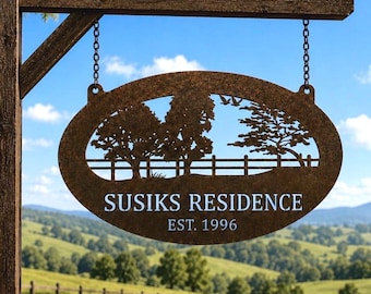 Custom Metal Sign Personalized Entrance Marker Rustic Ranch Nameplate Maple Tree Plaque Oak  Farm Sign Fence Outdoor  Driveway Name