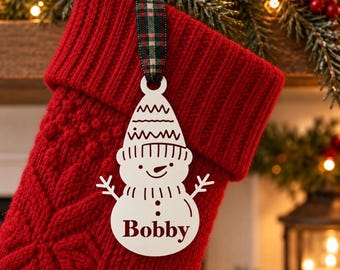 Weihnachtsbaumschmuck aus Metall, personalisierter Schneemann, handgefertigt aus Stahl, Erinnerungsstück, Dekoration für Zuhause, Bauernhaus, Kinderstrumpf
