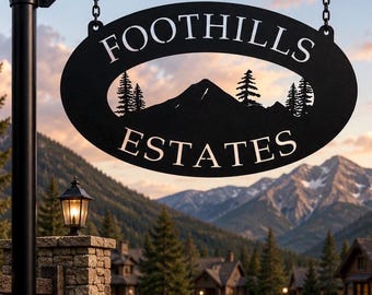 Metal Mountain Sign Husband Gift Dad Christmas Parent Gift Personalized Entrance Rustic Outdoor Custom Name Evergreen Tree Cabin Style