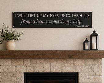 Placa de metal com o Salmo "Eu levantarei as minhas vestes" para decoração de casa cristã, com citação inspiradora, versículo bíblico, lema religioso e espiritual.