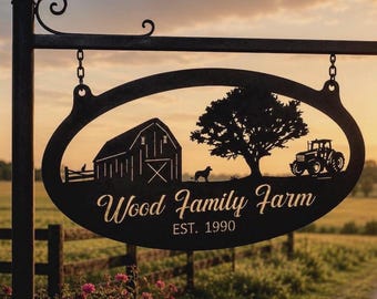 Metal Farm Sign Personalized Barn Rustic Tractor Cattle Artwork Countryside Name Custom Ranch Husband Gift Homestead Entrance Outdoor
