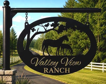 Horse Ranch Sign Custom Metal Horse Sign Personalized Farm Name Plaque Mare Foal Picture Art Western Gate Entrance Display Outdoor Property