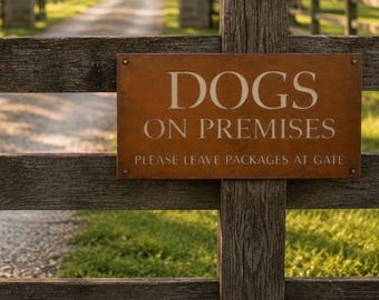Delivery Man Sign Warning Trespassing Metal Copper Gate Package Instructions Notice Custom Message Outdoor Property Dog Premises Beware Pet