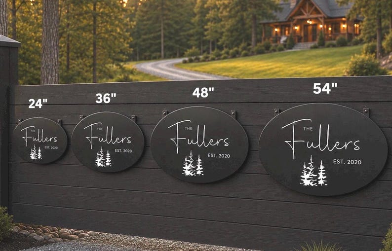 Personalized Sign Evergreen Tree Custom Door Plaque Oval Metal Address Sign Outdoor Family Name Marker Entrance Rustic Home Wall Gift Realto image 11