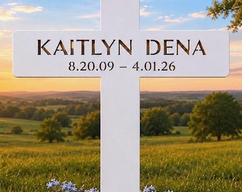 Metal Memorial Cross Sign Memory of Loved One Sympathy Gift Funeral Tribute 14 gauge Steel Personalized Grave Marker Roadside Remembrance
