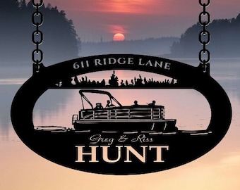 Pontoon boat sign lake lover gift metal fisherman gift dad wall art