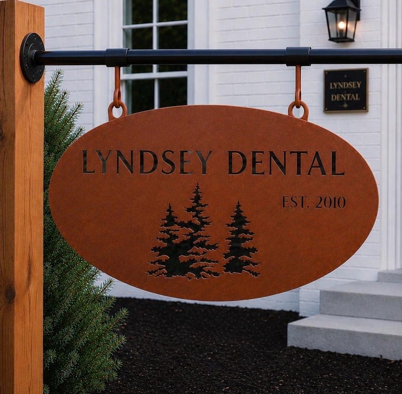 Personalized Sign Evergreen Tree Custom Door Plaque Oval Metal Address Sign Outdoor Family Name Marker Entrance Rustic Home Wall Gift Realto auburn acid