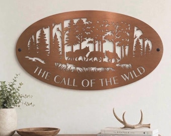 Custom Address Sign Wildlife Mountain Cabin Entrance Metal Driveway Marker Wolf Personalized Name Wedding Gift Housewarming Present Outdoor