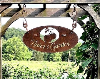 Oval METAL GARDEN SIGN personalized, veggie garden sign, tomato sign