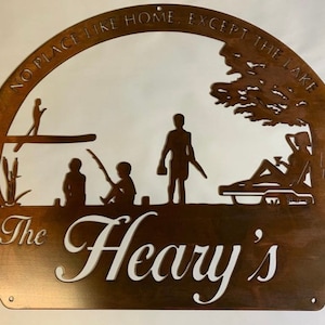 metal FISHING sign, Fishing Family By The Lake SIGN with your name