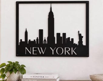 New York City Skyline-Silhouette aus Metall, individuelles Schild, Wandkunst, Stadtbild-Geschenk, urbanes Zuhause, Büro, Hängend, Edelstahl, Innenstadt
