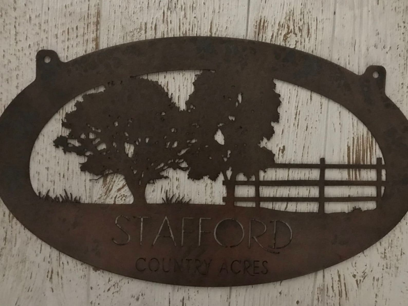 Large Metal Sign With Oak Tree Fence Customized With Your Name Etsy