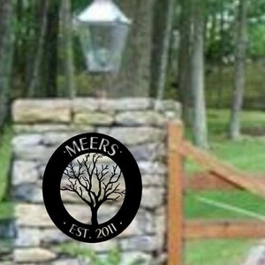 Oval tree sign, Winter TREE sign, metal sign with your name