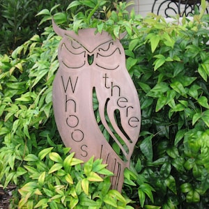 Whoos there,Metal owl on stake , HALLOWEEN  Landscape,sign