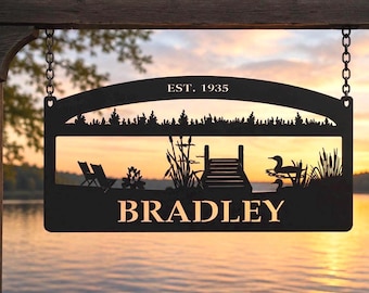 Lake Address Sign Metal Custom Wildlife Sign Nature Outdoor Sign Personalized Cabin Entrance Marker Rustic Mountain Home