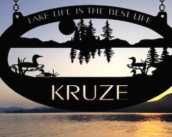 Metal lake Sign Loon Waterfront Plaque River Duck Address Personalized Name