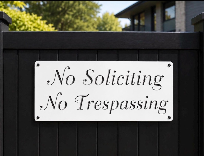 No Soliciting Sign Metal Warning No Trespassing Private Property Front Entrance Outdoor Home Security Door Plaque 14 gauge Steel image 7