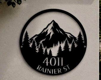 Metal Mountain Sign Cabin Wall Art Rustic Home Personalized Family Name Plaque Custom Outdoor Hanging Wedding Gift Couple Anniversary realto