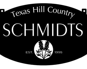Placa oval de metal com desenho de flor azul (Bluebonnet), placa de metal personalizada, placa do Texas, presente perfeito