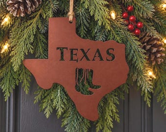 Texas-Weihnachtsbaumschmuck aus Metall, rustikales Wohnaccessoire im Cowboy-Stiefel-Design, Erinnerungsstück, Weihnachtsgeschenk, Rancher-Strumpffüller, Herren-Western