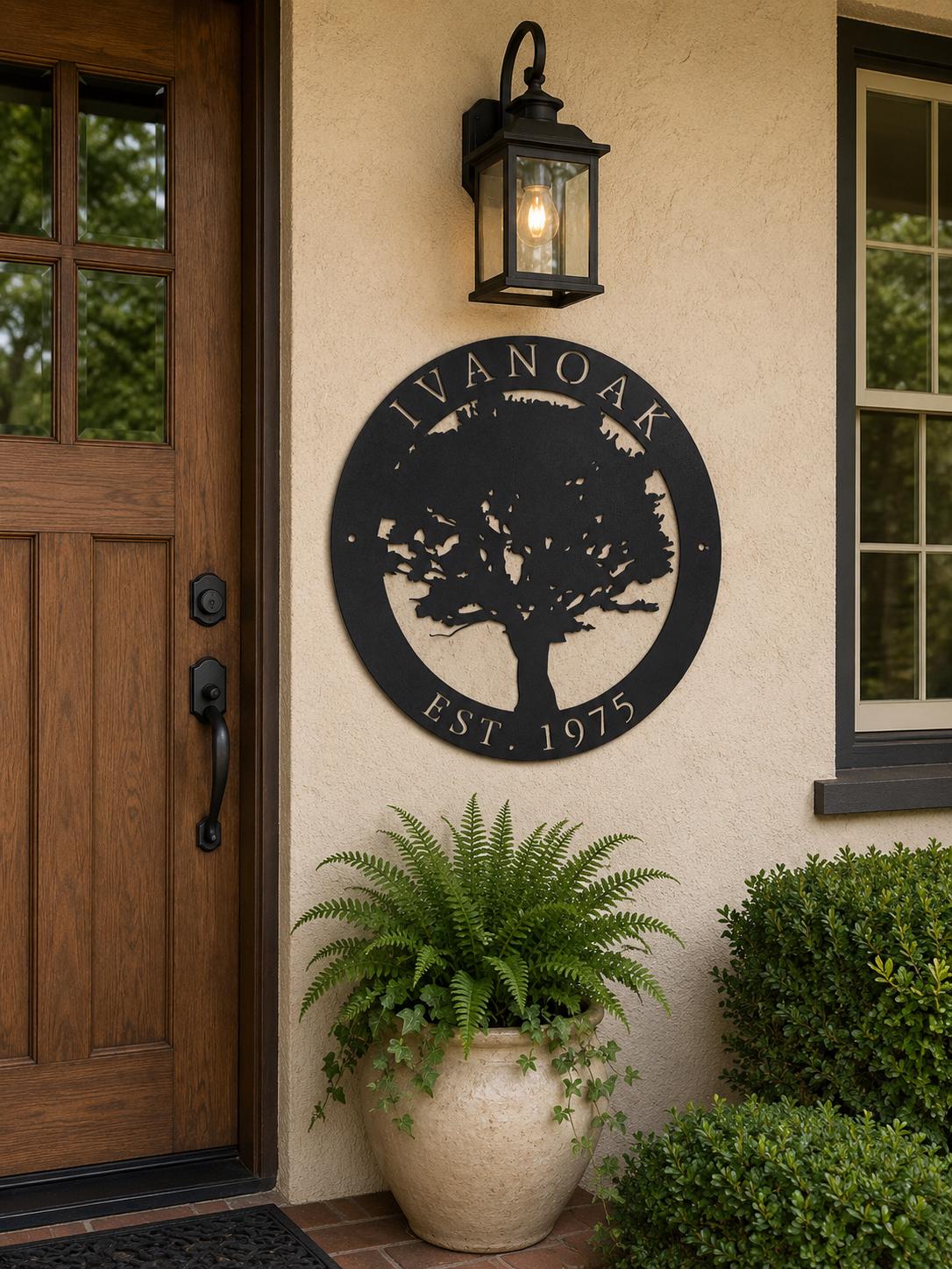 Oak Sign Frame Metal Oak Tree Sign Custom Wall Art Personalized Family Name Display ...