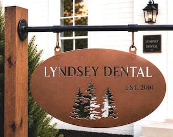 Personal Sign Custom Door Plaque Oval Metal Address Sign Outdoor Family Name Marker Entrance Rustic Home Wall Hanging Steel Evergreen Tree