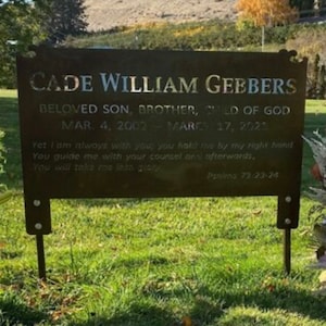 Metal memorial sign with 2 bolt on stakes