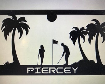 Placa de metal com palmeiras para golfe, arte de parede para golfe, placa de golfe cortada a laser