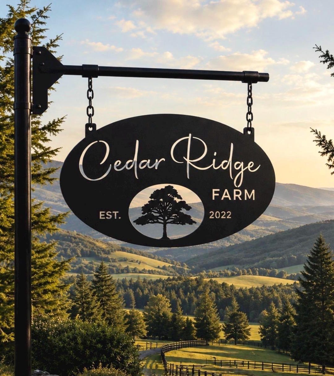 Oval Metal CEDAR TREE SIGN ,personalized Metal Sign, Personal Door Sign ...