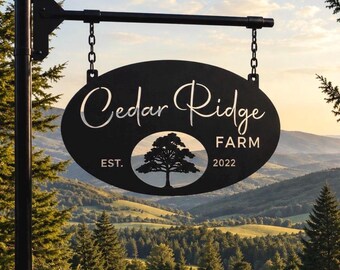 Oval Metal CEDAR TREE SIGN ,personalized metal sign, personal door sign, perfect gift