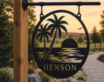 Personalized Metal Signs Palm Tree Sign Beach Sign  Steel Sign Outdoor Wall Art Custom Name Gift Home Hanging Laser Cut Coastal