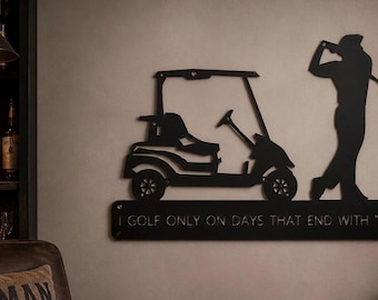 Panneau de golf drôle, plaque d'art en métal, tenture murale, décoration de la maison, homme des cavernes, passionné de papa, cadeau, golfeur, cadeau humoristique, panneaux métalliques en plein air