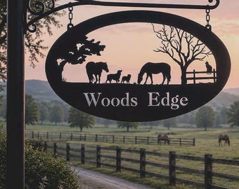 Metal Farm Sign Ranch Entrance Personalized Horse Dad Gift Christmas Custom Gate Outdoor Name Plaque Farmhouse Wall Rustic Property Marker