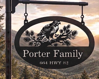 Custom Address Sign Metal Property Name Marker Personalized Eagle Entrance Plaque Dad Christmas Homeowner Gift Wedding Present Rustic