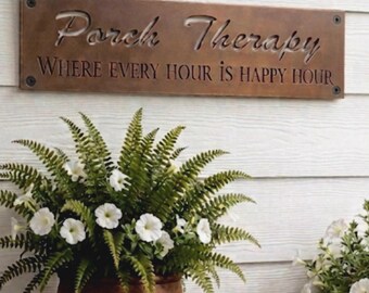 Porch Therapy Sign Metal Wall Hanging Outdoor Happy Hour Plaque Custom Farmhouse Art Rustic Home Entrance Accent Front Decoration Backyard