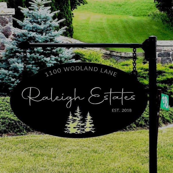 Personal Sign Evergreen Custom Door Plaque Oval Metal Address Sign Outdoor Family Name Marker Entrance Rustic Home Wall Art Gift Dad