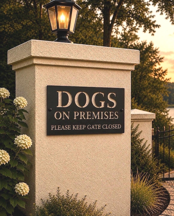 Dogs on Premises Beware of Dog Warning Sign  Metal Outdoor Gate Closed  Alert Property Security Dad Gift  Hubby Home Guard Yard Safety