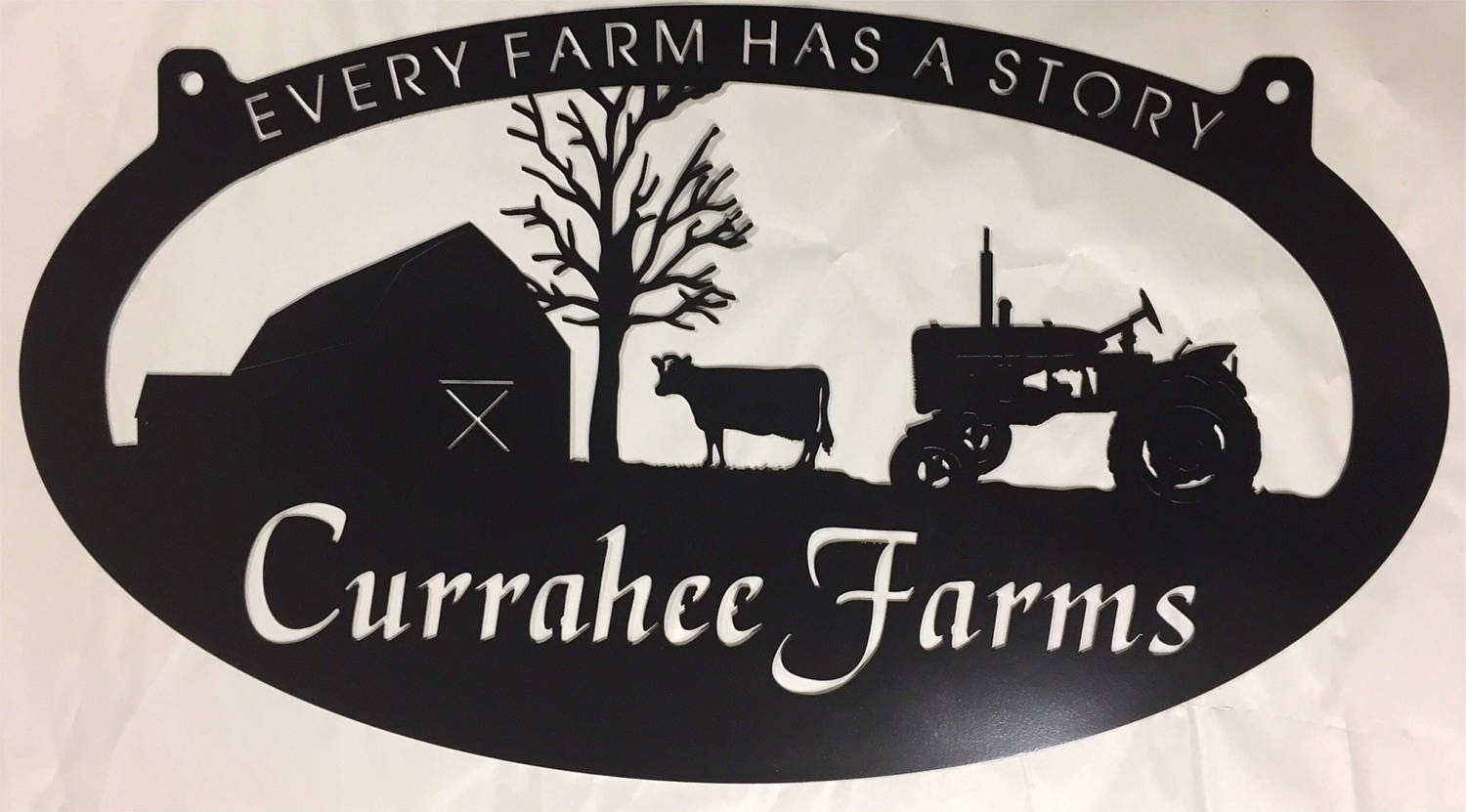 Personalized Metal Sign with barn and cow and tractor scene Etsy