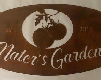 Placa oval de metal personalizada para jardim, horta ou tomate.