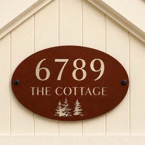Personalized Sign Evergreen Tree Custom Door Plaque Oval Metal Address Sign Outdoor Family Name Marker Entrance Rustic Home Wall Gift Realto image 20